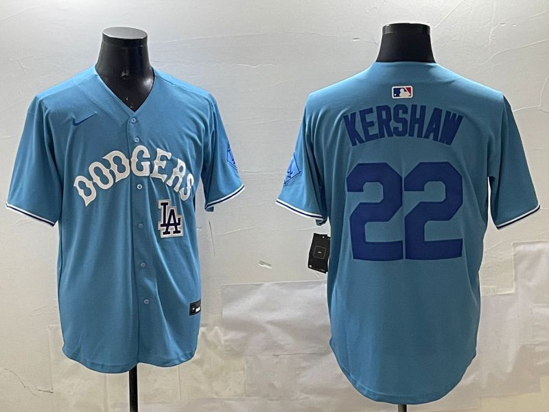 Men Los Angeles Dodgers 22 Kershaw Light Blue Joint Name 2025 Nike MLB Jersey style 24